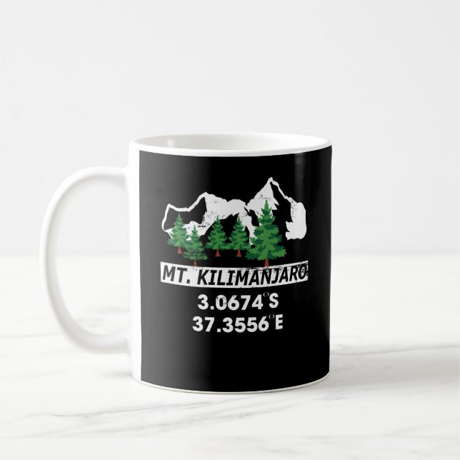 Mount Kilimanjaro with GPS Coordinates Coffee Mug (Left)
