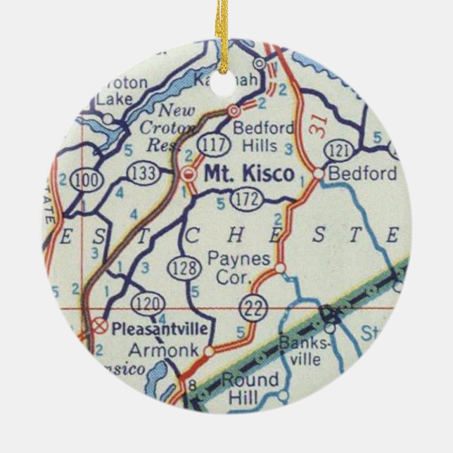 Mount Kisco Vintage Map Ceramic Ornament (Back)