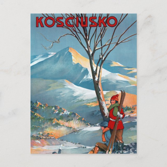 Mount Kosciusko Vintage Travel Poster Restored Postcard (Front)