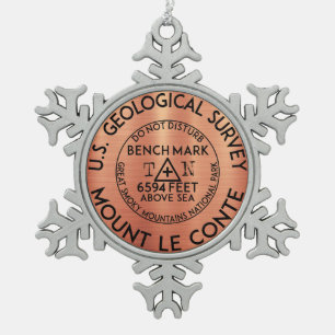 Mount Le Conte Benchmark Tennessee Great Smoky Snowflake Pewter Christmas Ornament
