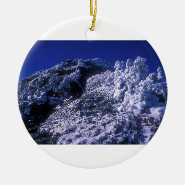 Mount Mansfield Summit Snow Ceramic Ornament (Front)
