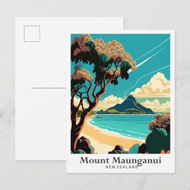 Mount Maunganui NZ Vintage Travel Illustration Postcard (Front/Back)