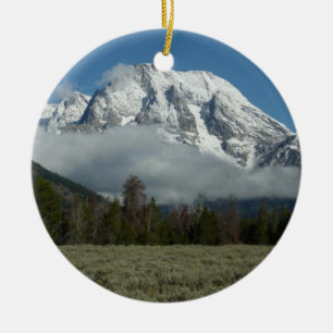 Mount Moran and Clouds at Grand Teton Ceramic Ornament