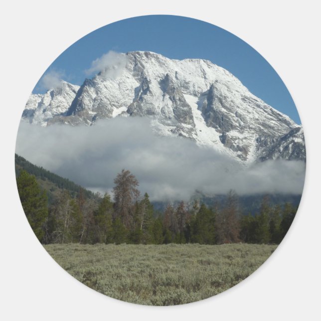 Mount Moran and Clouds at Grand Teton Classic Round Sticker (Front)