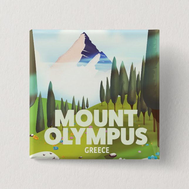 Mount Olympus Greece 2 Inch Square Button (Front)