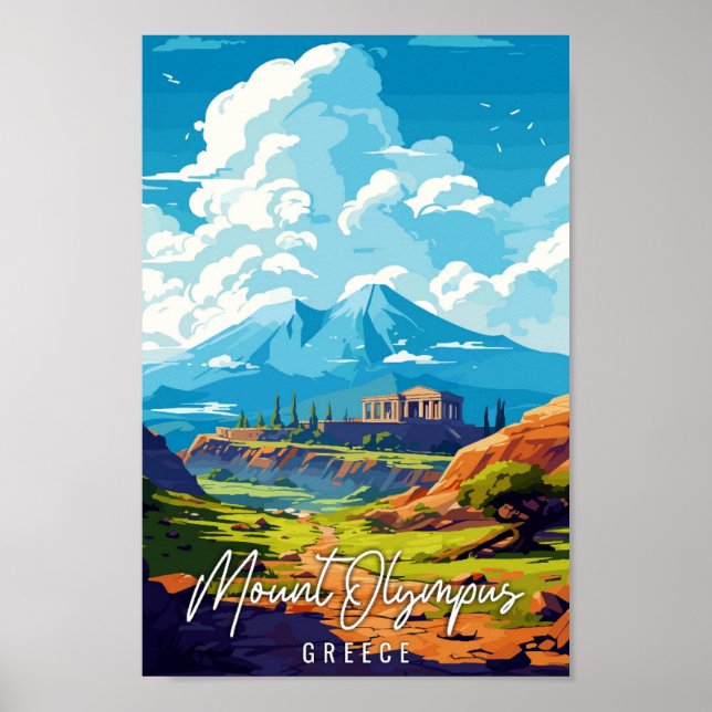 Mount Olympus Greece vintage travel illustration Poster (Front)