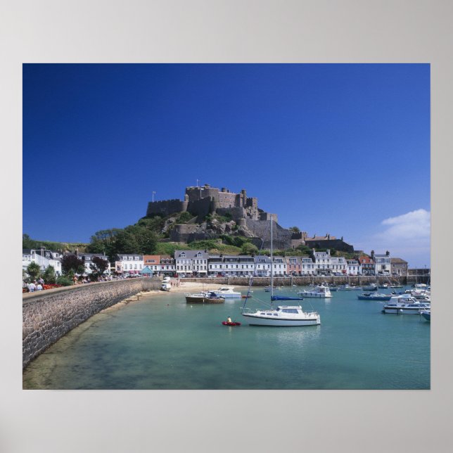 Mount Orgueil Castle and harbour, Gorey, Jersey Poster (Front)