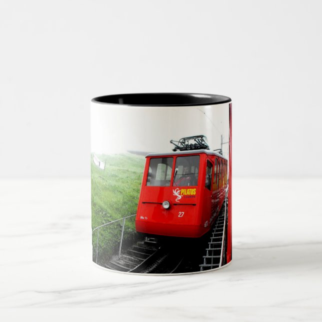 Mount Pilatus cog railway in Switzerland Two-Tone Coffee Mug (Center)