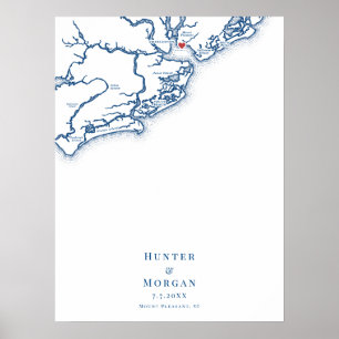 Mount Pleasant SC Map Wedding Guest Book Poster