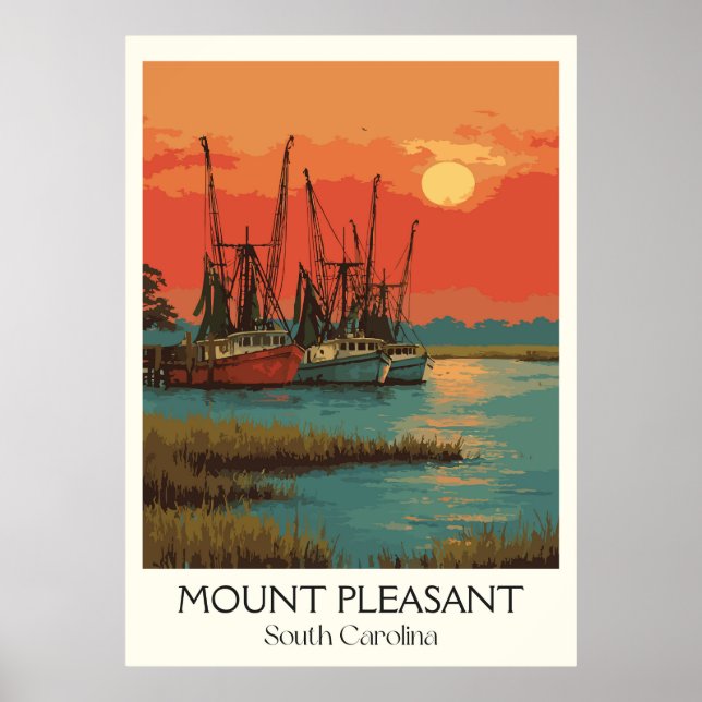 Mount Pleasant SC Shrimp Boats Poster (Front)