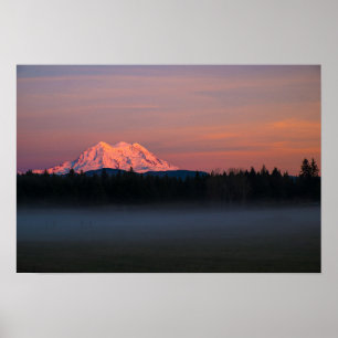 Mount Rainer sunset and mist Poster