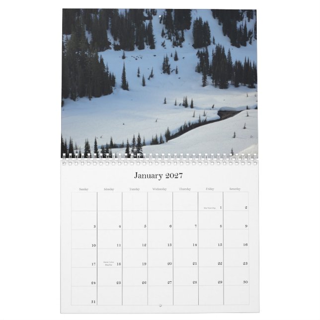 Mount Rainier 2013 calendar (Jan 2027)