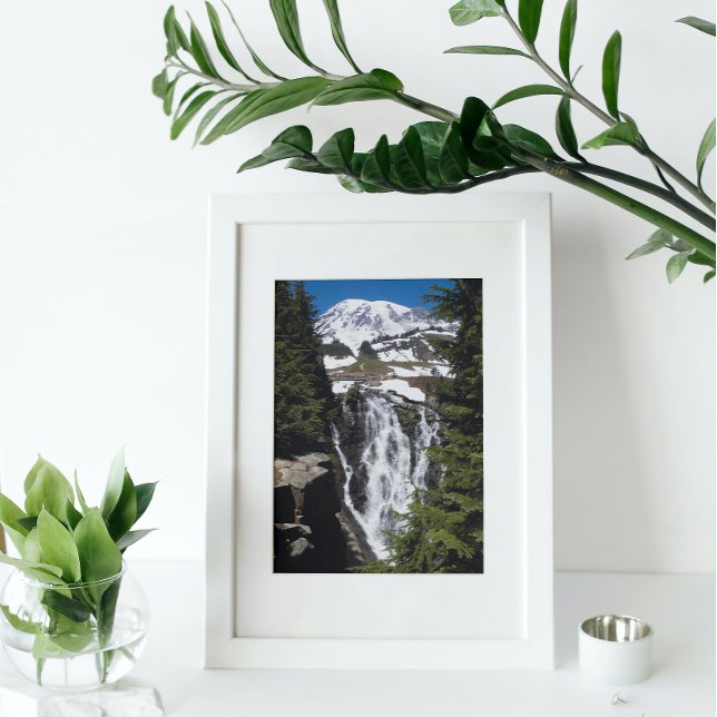 Mount Rainier and Myrtle Falls Photo Print (In Situ Framed)
