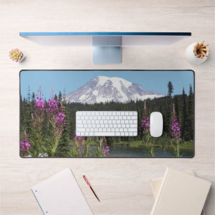 Mount Rainier and Wildflowers Scenic Landscape Desk Mat
