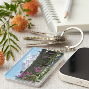 Mount Rainier and Wildflowers Scenic Landscape Keychain
