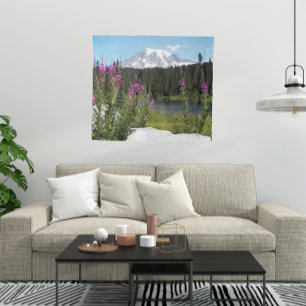 Mount Rainier and Wildflowers Scenic Landscape Tapestry