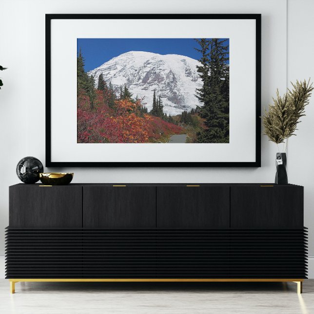 Mount Rainier Hiking Trail Fall Colour Photo Print (In Situ Framed)