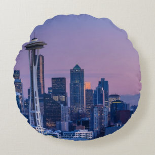 Mount Rainier in the background. Round Pillow