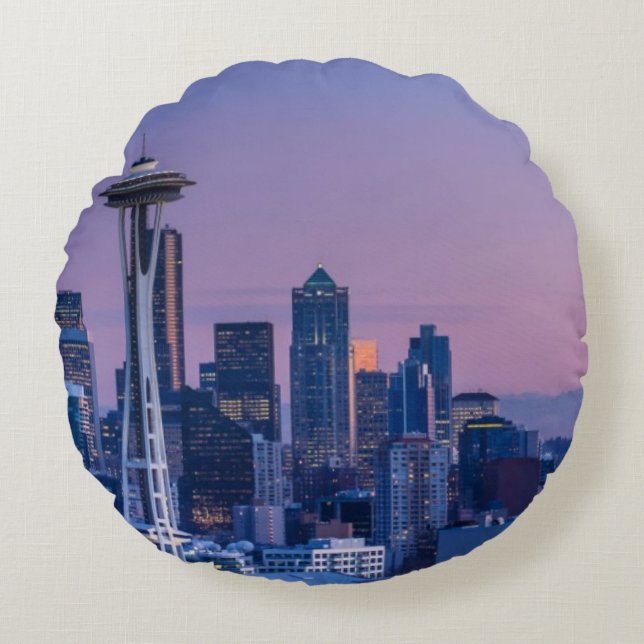 Mount Rainier in the background. Round Pillow (Front)