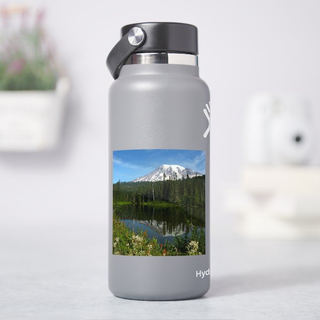 Mount Rainier Lake Reflection with Wildflowers (HydroFlask)