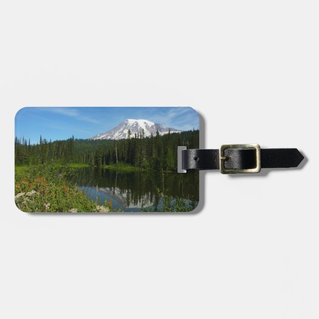 Mount Rainier Lake Reflection with Wildflowers Luggage Tag (Front Horizontal)