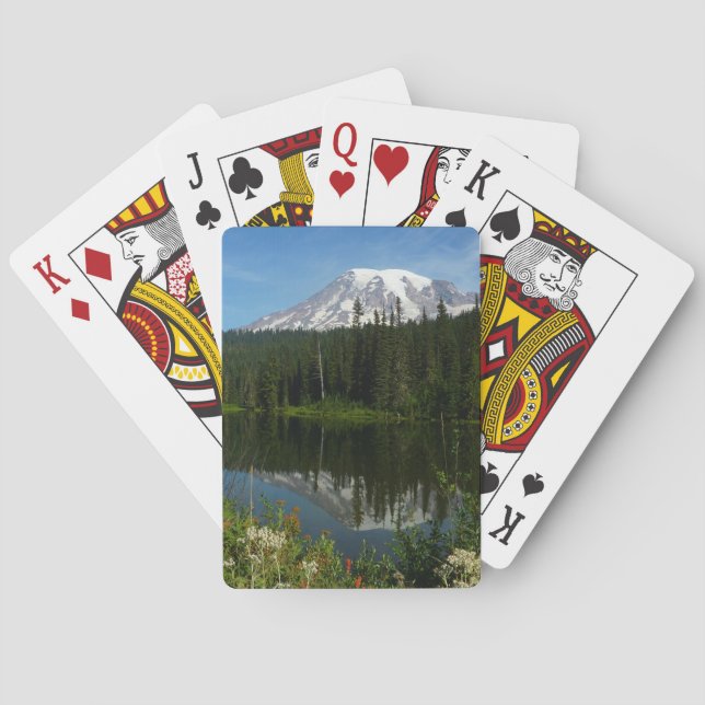 Mount Rainier Lake Reflection with Wildflowers Playing Cards (Back)