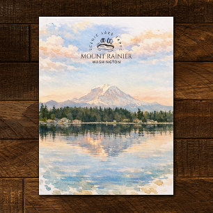 Mount Rainier, Lake Tapps, Washington Watercolor Postcard