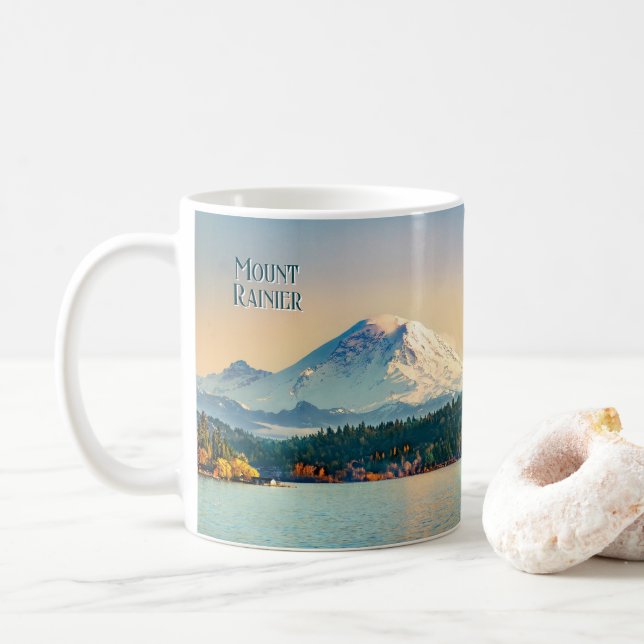 Mount Rainier Lake Washington Pacific Northwest Coffee Mug (With Donut)
