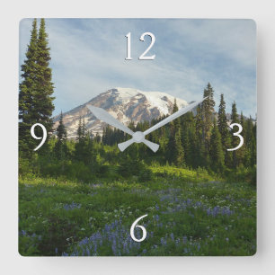 Mount Rainier Morning Light Square Wall Clock