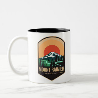Mount rainier national park emblem patch logo Two-Tone coffee mug