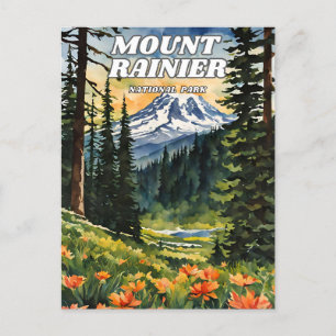 Mount Rainier National Park illustration retro Dec Postcard