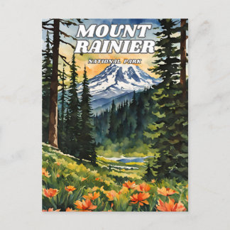 Mount Rainier National Park illustration retro Dec Postcard