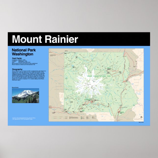 Mount Rainier National Park Map Poster (Front)