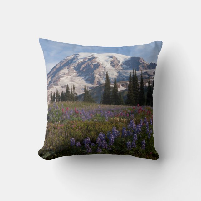 Mount Rainier National Park, Mount Rainier 3 Throw Pillow (Front)
