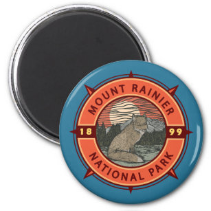 Mount Rainier National Park Red Fox Retro Compass Magnet