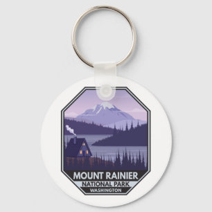 Mount Rainier National Park Washington Cabin Retro Keychain