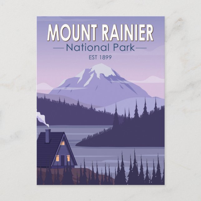 Mount Rainier National Park Washington Cabin Retro Postcard (Front)