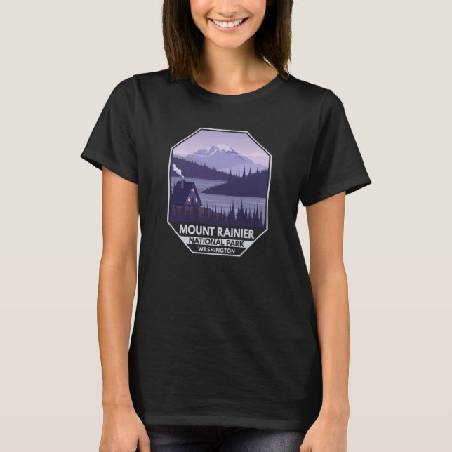 Mount Rainier National Park Washington Cabin Retro T-Shirt (Front)