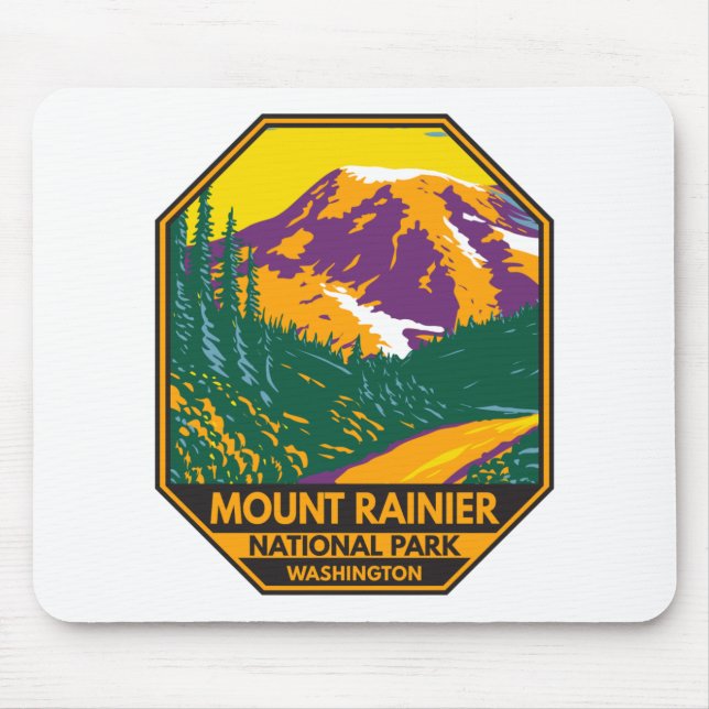 Mount Rainier National Park Washington Retro  Mouse Pad (Front)