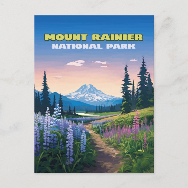 Mount Rainier National Park Washington Retro Postcard (Front)