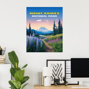 Mount Rainier National Park Washington Retro Poster