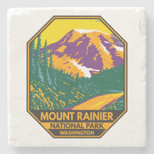 Mount Rainier National Park Washington Retro Stone Coaster
