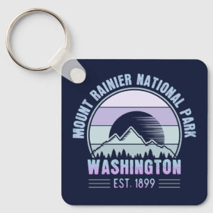 Mount Rainier National Park Washington USA Retro Keychain
