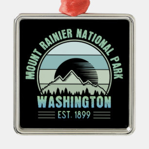 Mount Rainier National Park Washington USA Retro Metal Ornament
