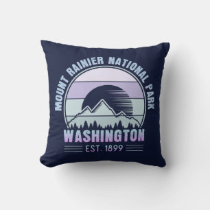 Mount Rainier National Park Washington USA Retro Throw Pillow