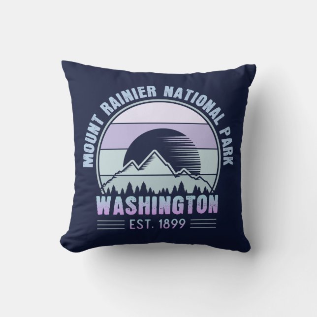 Mount Rainier National Park Washington USA Retro Throw Pillow (Front)