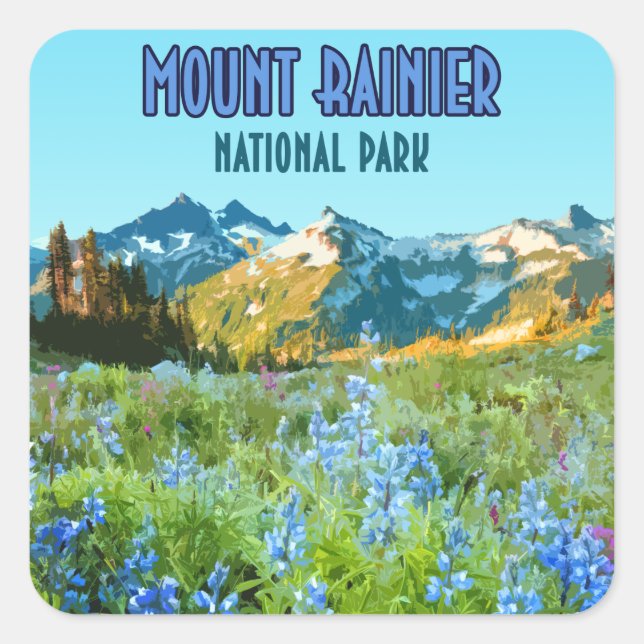 Mount Rainier National Park Washington Vintage Square Sticker (Front)
