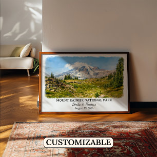 Mount Rainier National Park Washington Watercolor Poster