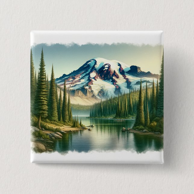 Mount Rainier National Park watercolor 2 Inch Square Button (Front)