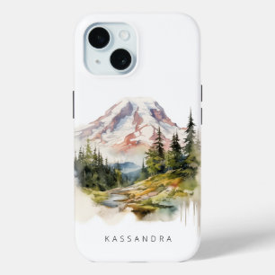 Mount Rainier PNW Watercolor Scenery Personalized iPhone 15 Case